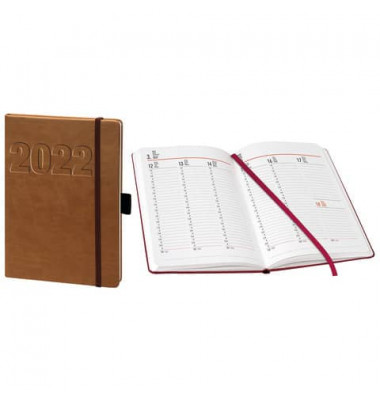 Buchkalender 02-0148, V-Book, braun, 1 Woche / 2 Seiten, 14x21cm (A5), 2025