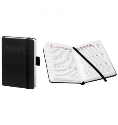 Buchkalender 02-0130, V-Book, schwarz, 1 Woche /  2 Seiten, 9x14cm (A6), 2026