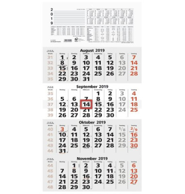 Viermonatskalender 959 4Monate/1Seite schwarz/rot 330x635mm 2021