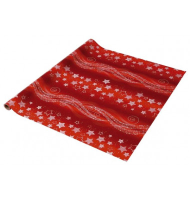 Geschenkpapier Fairy Lights  GP113, Sterne/Ornamente, 70cm x 5m, rot/silber