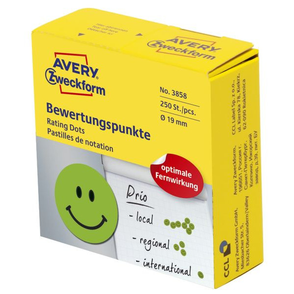 4004182038581 - 3858 Bewertungspunkt lachender Smiley - Ø 19 mm Spender mit 250 Etiketten grün 4004182038581 Zweckform 250 Stück