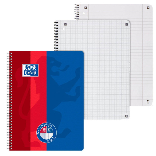 Oxford Collegeblock Duo 400101421, A4+ liniert + kariert, 90g 80  