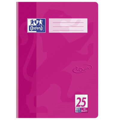 Schulheft 400104369 touch, Lineatur 25 / liniert mit weißem Rand, A4, 90g, pink, 16 Blatt / 32 Seiten