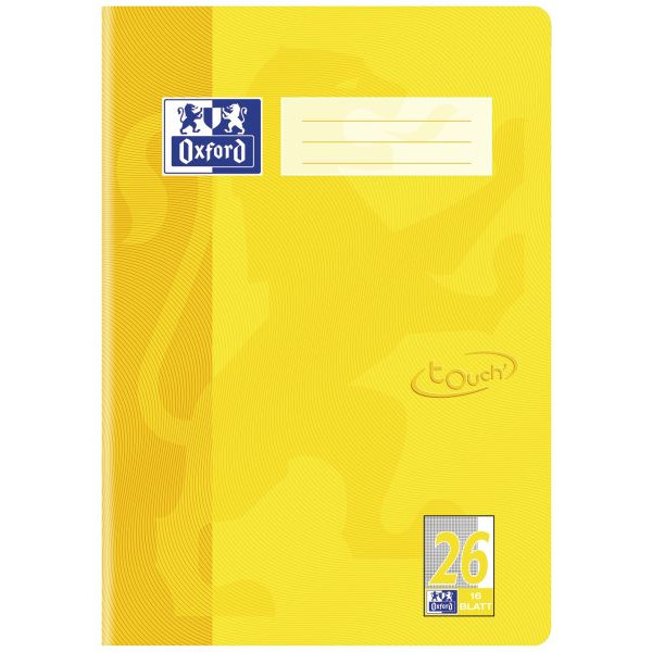 15 Stück Oxford Schulheft 400104443 touch, Lineatur 26 / kariert mit weißem Rand / keine, A4, 90g, gelb, 16 Blatt / 32 Seiten 4006144005907 Oxfo