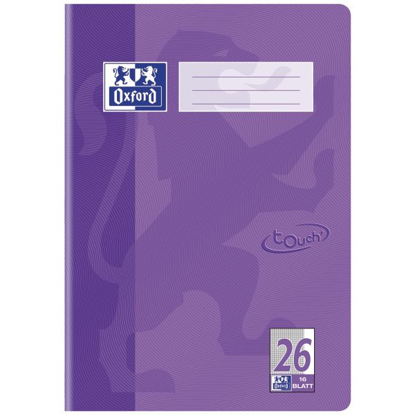 15 Stück Oxford Schulheft 400104442 touch, Lineatur 26 / kariert mit weißem Rand / keine, A4, 90g, flieder, 16 Blatt / 32 Seiten 4006144005860 O