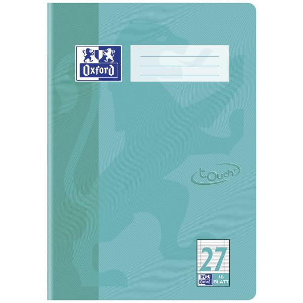 15 Stück Oxford Schulheft 400104445 touch, Lineatur 27 / liniert mit Rand innen/außen / keine, A4, 90g, aqua, 16 Blatt / 32 Seiten 4006144005983