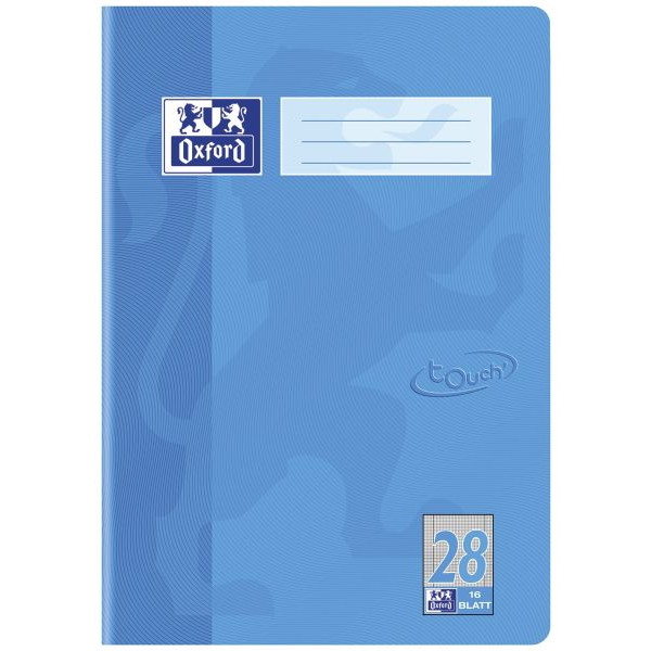 15 Stück Oxford Schulheft 400104446 touch, Lineatur 28 / kariert mit Rand innen/außen / keine, A4, 90g, blau, 16 Blatt / 32 Seiten 4006144006027