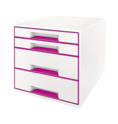 Leitz Schubladenbox 5213 Wow Cube perlweiß/pink metallic 4 Schubladen geschlossen