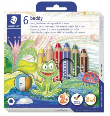 Buntstifte-Set Buddy 3in1, 140 C6, 6-farbig sortiert, sechskant-abgerundet, Packung
