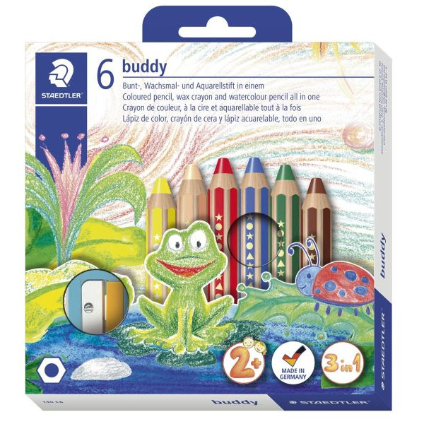 Staedtler Buntstifte-Set Buddy 3in1 140 C6, farbig sortiert, sechskant-abgerundet, Packung 4007817029183 Staedtler 6 Stück