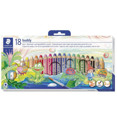 Farbstifte Buddy 3in1 - Kartonetui mit 18 Stiften und 1 Spitzer