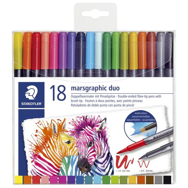 6 Stück Staedtler Fasermaler marsgraphic duo - 18 Farben, sortiert 4007817042830 Staedtler 18 Stück