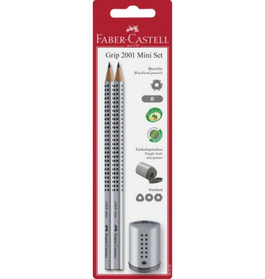 Bleistift-Set GRIP 2001 + Einfachspitzer, 183797, Härte B, silber