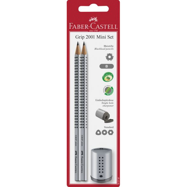 4005401837978 - Bleistift-Set GRIP 2001 + Einfachspitzer 183797 Härte B silber 4005401837978 Faber-Castell