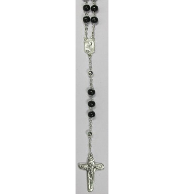 Rosenkranz - Holzperlen mit Silber Vater Unser, schwarz, ca. 36 cm, inkl. Dose