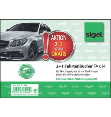 2+1 Aktion Fahrtenbuch für Pkw - mit Klammerheftung, A6 quer