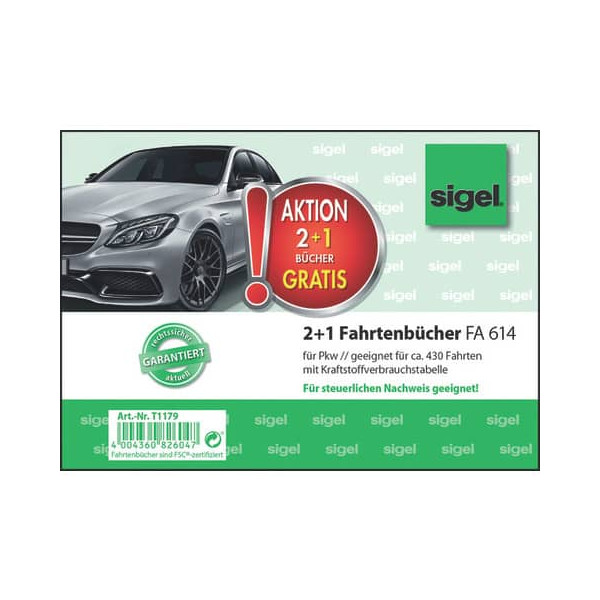 4004360826047 - 2 + 1 GRATIS SIGEL Fahrtenbuch Pkw mit Kraftstoffverbrauch Formularbücher FA614 2 St + GRATIS 1 St