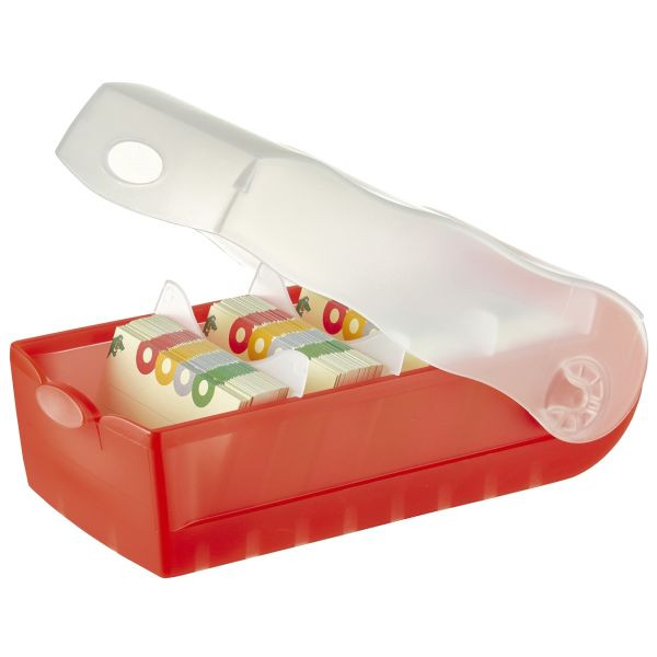 4012473997202 - Karteibox Croco A7 quer für 900 Karten incl 5 Stützplatten rot-transluzent 4012473997202 HAN