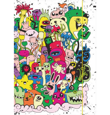 Zeichenmappe "Monster"- A4, Karton, mit Gummizugverschluss