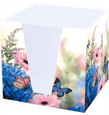 Zettelbox 46735, Hortensie, 9,5x9,5x9,5cm, weiß, Karton, inkl.: 900 Notizzettel