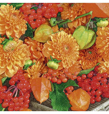 Herbst Lunchservietten "Flower & fruits" -  33 x 33 cm, 20 Stück