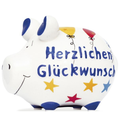 Spardose Schwein (klein) 101635 , "Serne/Lufballons/Schriftzug"
