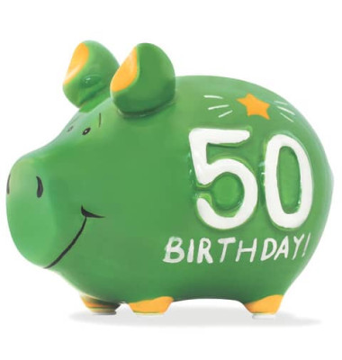 Spardose Schwein 101639 klein "50. Birthday" 12,5x9cm