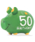 Spardose Schwein (klein) 101639 , "goldener Stern/Schriftzug 50. Birthday"