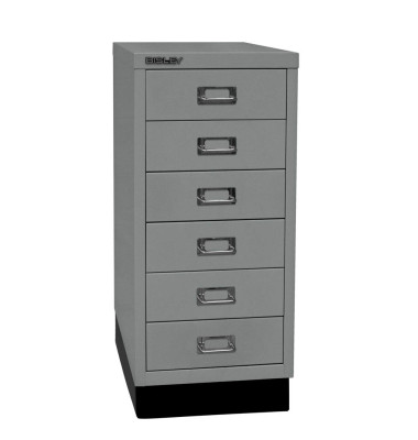 Schubladenschrank MultiDrawer™ 29er Serie L296S855, Stahl, 6 Schubladen (Vollauszug), A4, 38 x 67 x 27,9 cm, mit Sockel, silbe