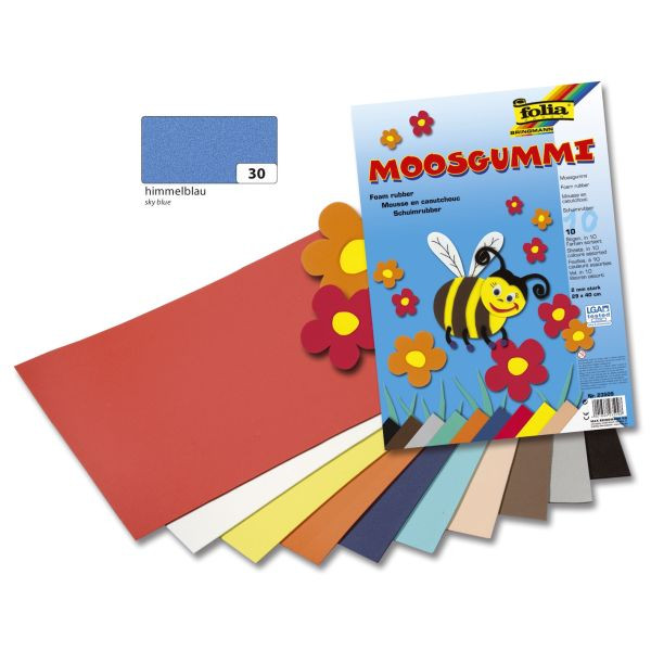 5 Stück Folia Bastelmoosgummi 29x40cm 2mm stark himmelblau 23530 4001868235302 Folia