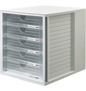 Schubladenbox SYSTEMBOX, DIN A4 u. größer, 5 geschl. Schubladen, transl.-klar
