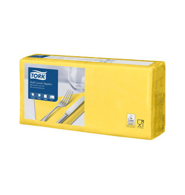 Servietten Lunch 477862, gelb / Uni, 3-lagig, 33x33cm