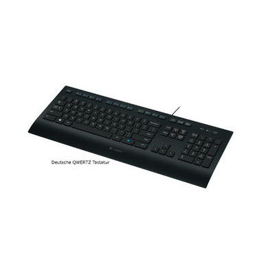 PC-Tastatur K280e 920-008669, mit Kabel (USB), flach, Sondertasten, schwarz