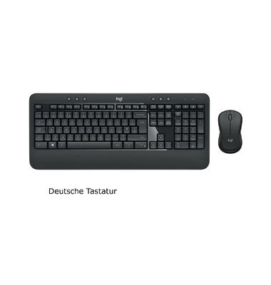 Tastatur-Maus-Set MK540 ADVANCED 920-008675, kabellos (USB-Funk), ergonomisch, leise, Sondertasten, Unifying-Empfänger, schwarz