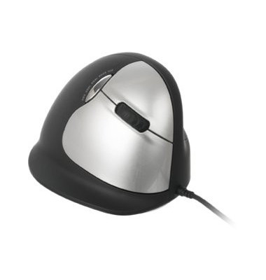 Vertikalmaus HE Mouse RGOHELA, 5 Tasten, mit Kabel, USB-Kabel, Rechtsh., ergonomisch, groß, hohe Aufl., optisch, schwarz, silbe
