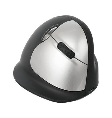 Vertikalmaus HE Mouse RGOHELAWL, 5 Tasten, kabellos, USB-Funk, Rechtsh., ergonomisch, groß, hohe Aufl., optisch, schwarz, silbe