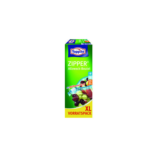 4008871210272 - Toppits Zipper® Vorratspack XL Allzweck-Beutel Mit Reißverschluss 1 Packung = 28 Beutel 1 Liter Fassungsvermögen 4008871210272 - Toppits Zipper® Vorratspack XL Allzweck-Beutel Mit Reißverschluss 1 Packung = 28 Beutel 1 Liter Fassungsvermögen
