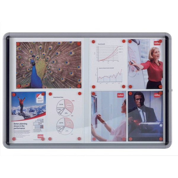 5028252076210 - Schaukasten 1902609 15 x A4 Schiebetür Metallrückwand weiß grau magnetisch 5028252076210 Nobo