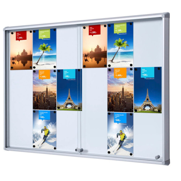 8595578316339 - SHOWDOWN Abschließbarer Schaukasten Magnetisch 138 (B) x 982 (H) cm Silber 18 x DIN A4