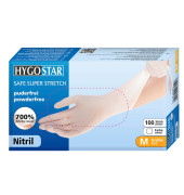 Einweghandschuhe Hygostar Safe Super Stretch, Nitril, lebensmittelecht, weiß, Größe 8 / M,