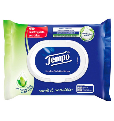 Toilettenpapier feucht, Sanft & Sensitiv, Aloe Vera, 836194, 1-lagig, wei&szlig;, 42 Blatt / Packung,