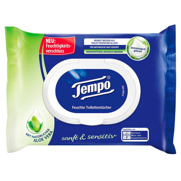 7322540907520 - Toilettenpapier feucht Sanft & Sensitiv Aloe Vera 836194 1-lagig weiß 42 Blatt   Packung 7322540907520 42 Stück
