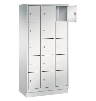Schließfachschrank S 2000 Classic 8020-305, Metall, 3 Abteile mit 15 Fächern, abschließbar, 90x180cm (BxH), lichtgrau