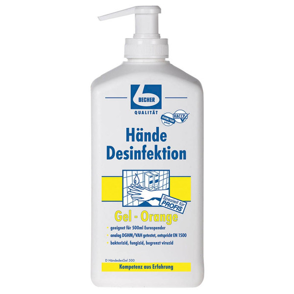 4000602004686 - Dr Becher Gel-Orange Hände Desinfektion Gelförmiges Hautdesinfektionsmittel zur hygienischen Reinigung 500 ml - Dispenserflasche