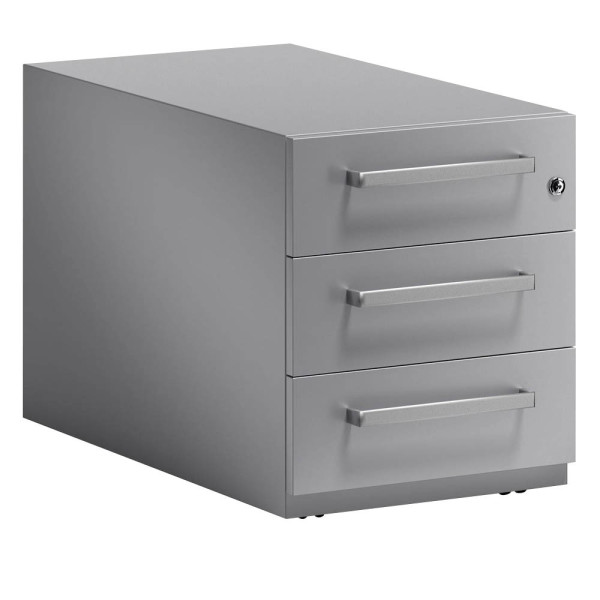 5020073760538 - Rollcontainer Note mit Designgriff und drei Universalschubladen à Höhe 150 mm 495 x 420 x 775 mm Silber