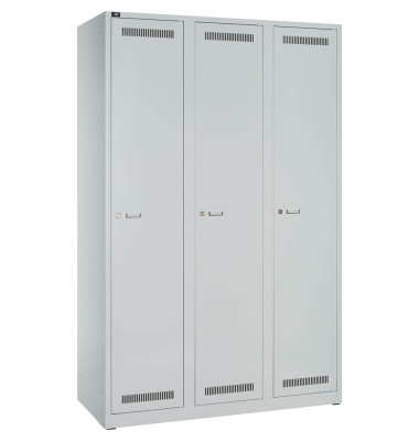 Spind Light GL12T1245, Metall, 3 Abteile mit 3 F&auml;chern, abschlie&szlig;bar, 120x185cm (BxH), lichtgrau