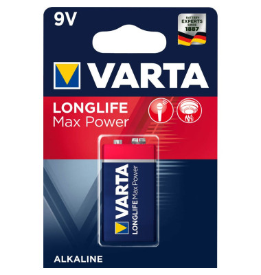 Batterien LONGLIFE Max Power, 9V-Block / E-Block / 6LR61, 9 Volt