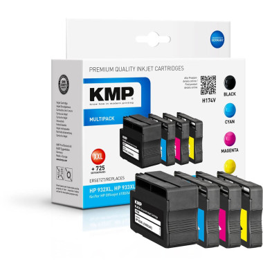 KMP Tinte ersetzt HP 932, 932XL, 933XL Kompatibel Kombi-Pack Schwarz, Cyan, Magenta