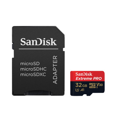 Speicherkarte Extreme PRO SDSQXCG-032G-GN6MA, Micro-SDHC, mit SD-Adapter, V30, bis 100 MB/s, 32 GB