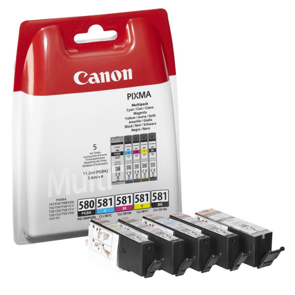 Canon Druckerpatrone PGI-580, CLI-581 BK/C/M/Y (2078C005), Multipack, schwarz, cyan, magenta, gelb, fotoschwarz 8714574652160 Canon